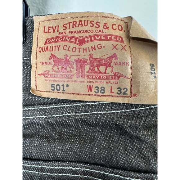 Levi Mens 501 Straight Leg Button Fly Brown Jeans 38x32 cotton wide leg denim - Picture 5 of 9